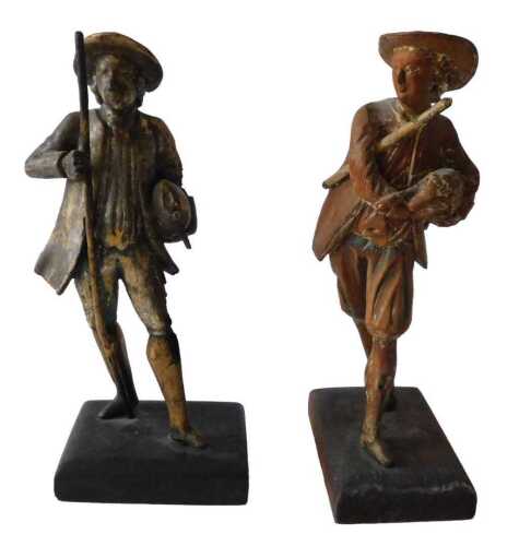 Two 19thC French giltwood figures, a huntsman holding rifle in flowing robes, 25cm high, and...