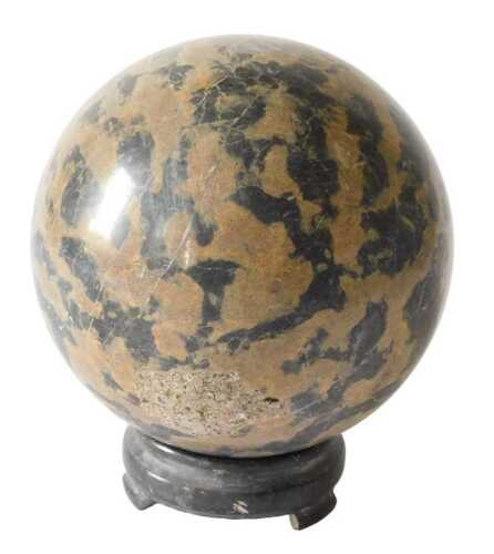 A Yooperlit style crystal Grand Tour design sphere, 23cm diameter, on associated ebonised base....