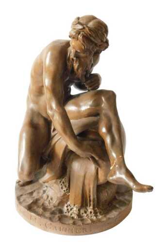 After Jean Jacques Caffieri. The River, terracotta sculpture, titled to the front, 57cm high....