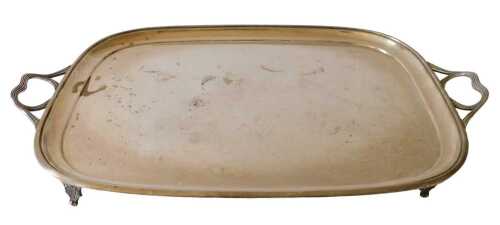 An early 20thC silver-plated serving tray, of reeded rectangular form, with shell feet, 72cm...