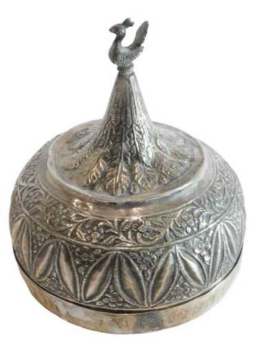 An early 20thC jar and cover, profusely decorated with acanthus leaves, scrolls, etc., with a...