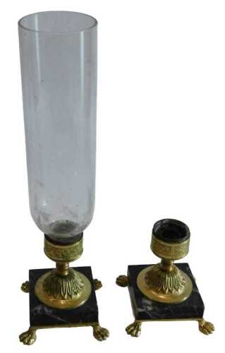Two Grand Tour style gilt metal and marble storm lanterns, each of classical design with shaped...