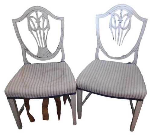 A cream painted mahogany dining chair, with a vase shaped splat and solid seat. (AF) Offsite...