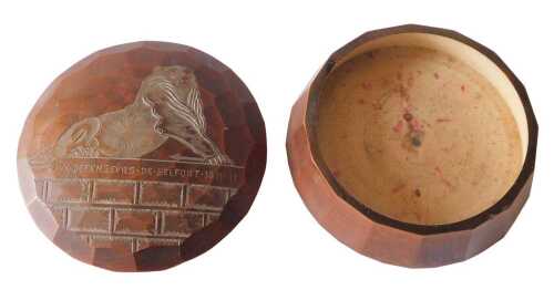 A 19thC French carved wooden box and cover, engraved Aux. Defensevrs. de. Delport. 1870-1871, 13....