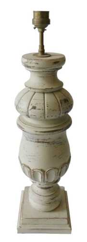 A Continental cream painted table lamp base, on square foot, with brass fitting, 57cm high....