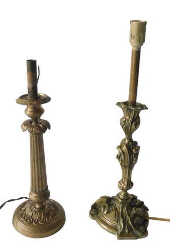 A 20thC gilt metal desk lamp, formed as a candlestick with urn sconce and acanthus leaf and...