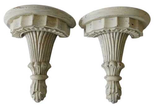 Two early 20thC painted wooden wall brackets, each of D-end form, 32cm high. Offsite Sale -...