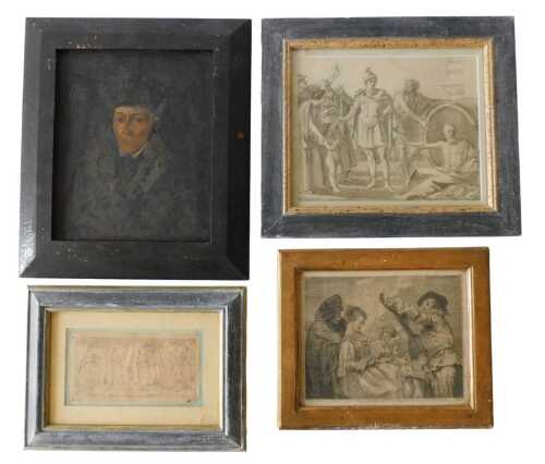 19thC Continental School. Portrait of a priest, indistinctly inscribed, oil on panel, 30cm x...