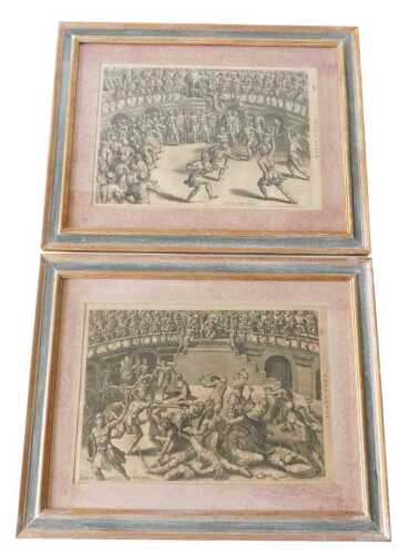 After Pieter van de Borcht. A pair of engravings of gladiators in combat, inscribed ~Irsti Lipsi...