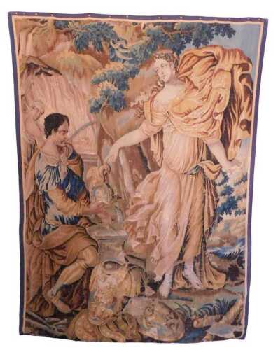 A late 17th/early 18thC Flemish tapestry, depicting Thetis having Achilles armour forged by...