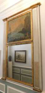 An early 19thC gilt and green painted overmantel mirror, the inverted breakfront cornice above a... - 3