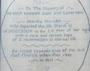A 19thC memoriam needlework sampler, To the Memory of my much esteem'd Aunt and Governess,... - 2