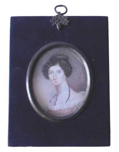 19th/20thC oval miniature. Head and shoulders portrait of a lady, oil, 7cm x 5.5cm. Offsite Sale...