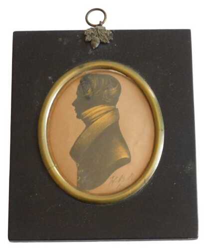 W.B.R. (19thC). Portrait miniature, gentleman in profile, watercolour, initialled and dated 1822,...