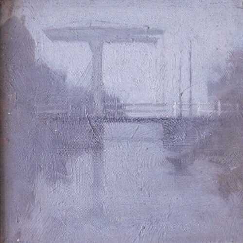 20thC School. Canal bridge, oil on canvas laid on board, indistinctly signed, 18cm x 18cm....