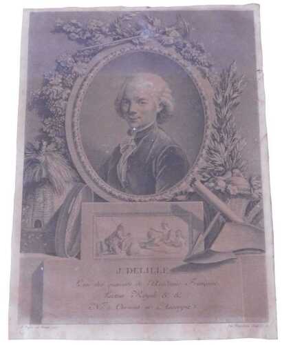After Andre Pujos. Jacques Delille, engraving, 29cm x 22cm, in later gilt frame. Offsite Sale -...
