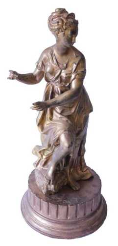 A 19thC French gilt metal figure of lady, modelled standing on a column capital, on gilt part...