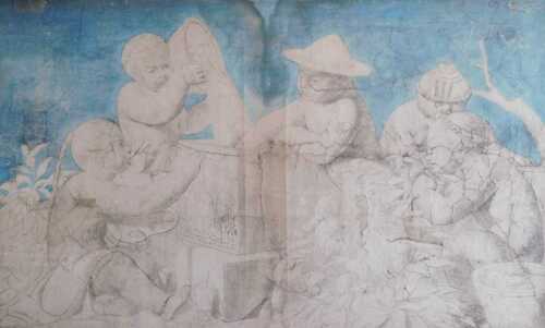 Jan Swerts (1820-1879). Etude de putti aux traits asiatiques, watercolour, 66cm x 109cm. Offsite...