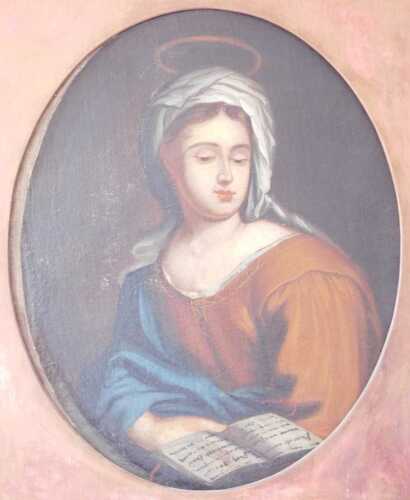 19thC Continental School. Study of a lady reading, oil on canvas, 69cm x 56cm. Label verso The...