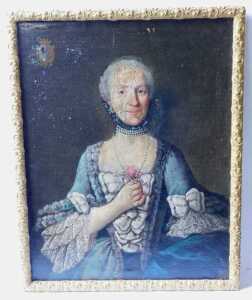 18thC French School. Portrait of an unknown noble lady, half length, in blue silk dress and... - 2