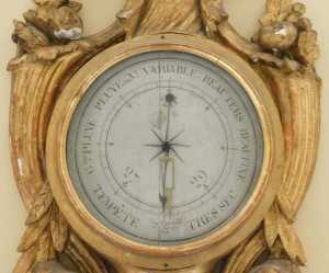An early 19thC French Louis XVI style giltwood & gesso barometer, the 21cm diameter dial signed... - 2