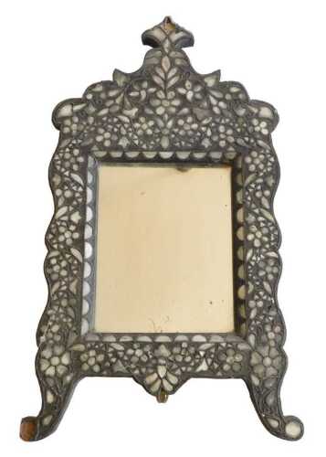 An Indian bone inlaid dressing mirror, with shaped frame, rectangular plate, and strut support,...