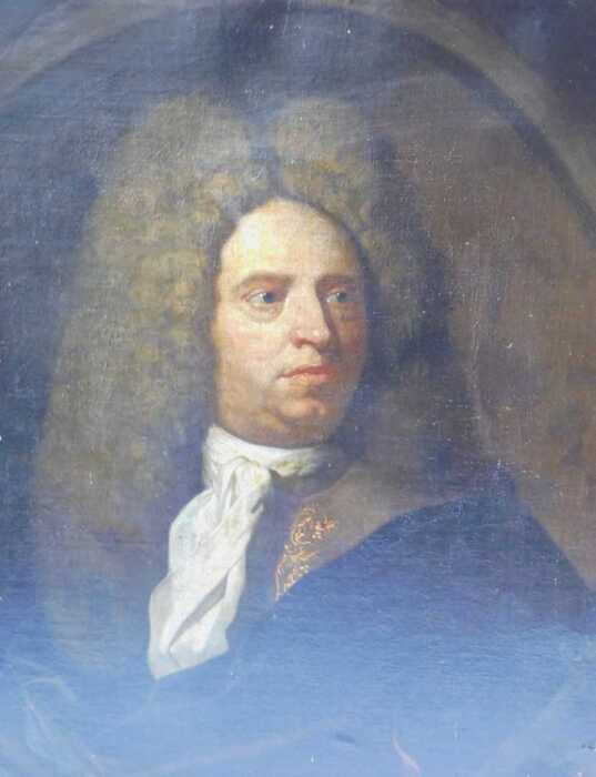 Michael Dahl (1659-1743). A portrait of Sir Godfrey Kneller, with silk tie and braided collar,...