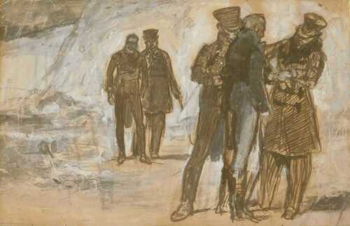 Maurice William Greiffenhagen (1862-1931). The Search and Arrest, watercolour, 15cm x 22cm,...