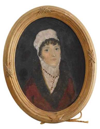 19thC School. Head and shoulders portrait of a maiden, oil, 24cm x 18cm. Offsite Sale - Buying &...