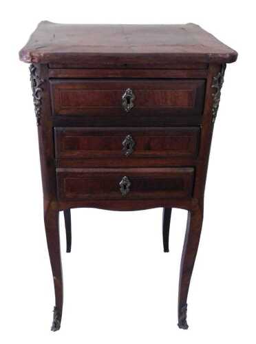 A French kingwood small chest, the rectangular quarter veneered top with a crossbanded boxwood...