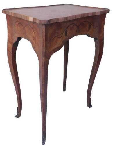 A 19thC French kingwood and marquetry occasional table, the chevron veneered floral marquetry...