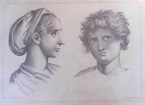 After Raphael. Classical profiles, engraving, 24cm x 31cm, modern mount and frame. Offsite Sale...