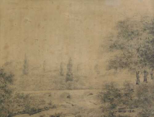 19thC French School. Italianate landscape, pencil, titled Vue d'Italie, 33cm x 43cm. Offsite...