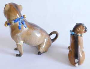 A 19thC Meissen porcelain figure of a standing pug dog, with gilt auburn blue collar, double... - 2
