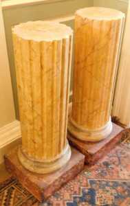 A pair of 19thC fluted columns, each painted to imitate marble, on a square base, 90cm high,... - 2