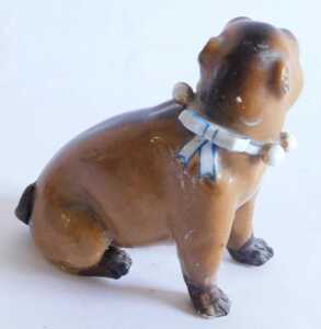 A very early 20thC Meissen porcelain figure of a standing pug dog, with orange eyes and blue and... - 2