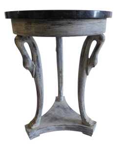A French Louis XVI style grey painted gu&eacute;ridon, with a circular marble top, the stand with...