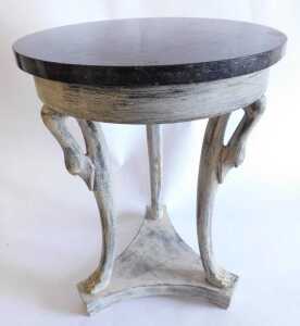 A French Louis XVI style grey painted gu&eacute;ridon, with a circular marble top, the stand with... - 2