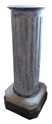 A 19thC continental grey painted fluted column, on stepped and canted square plinth, 132cm high....