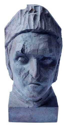 A 19thC carved wooden death plaque of Dante Alighieri, on a rectangular base, 36cm high. Offsite...