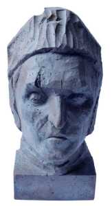 A 19thC carved wooden death plaque of Dante Alighieri, on a rectangular base, 36cm high. Offsite...