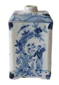 A 19thC Dutch Delft tin glazed earthenware blue and white tea caddy, of rectangular form, the...