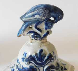 A pair of 19thC Dutch Delft blue and white vases, each of inverted hexagonal form, with bird and... - 2