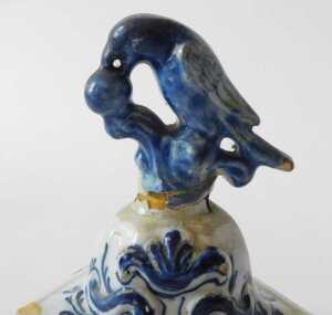 A pair of 19thC Dutch Delft blue and white vases, each of inverted hexagonal form, with bird and... - 4