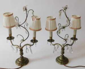 A pair of French two branch candelabra, each with urn dish holders, on shaped feet, with cut... - 2