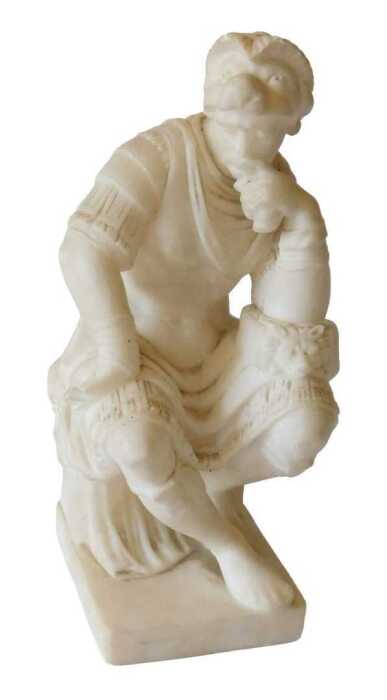 An alabaster Grand Tour style figure group, of The Duke of Urbino, after Michelangelo, 26cm high....