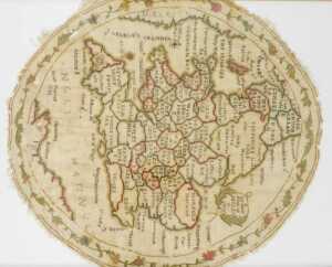 A George III pictorial atlas sampler, signed Sarah Turnell 1782, showing counties of England in... - 2