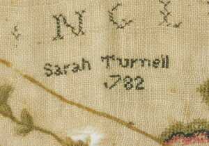 A George III pictorial atlas sampler, signed Sarah Turnell 1782, showing counties of England in... - 3