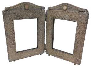 A 20thC two fold photograph frame, hinging at the centre, each section of rectangular form with...