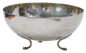 A 20thC bowl, of circular form, on triple hoof feet, marked S800, 19cm diameter, 11oz.